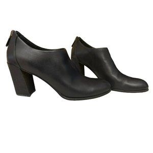 Eileen Fisher Black Leather Quote Boots Size 10 3" Block Heel Minimalist Zipper